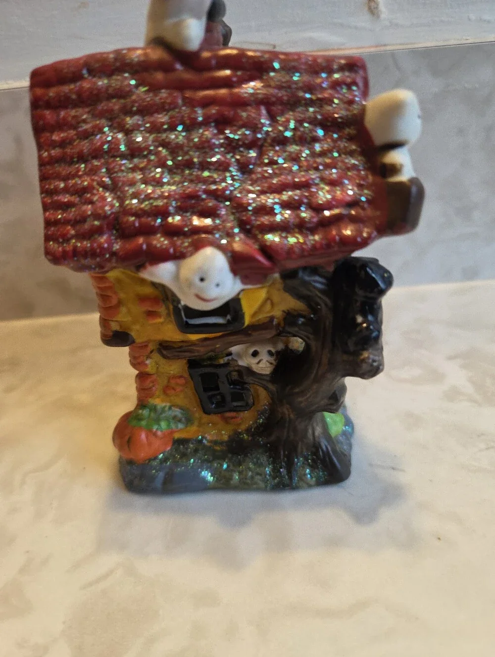 VTG Halloween Haunted House Small Village Figurine 5” Hand Painted Ghost Decor